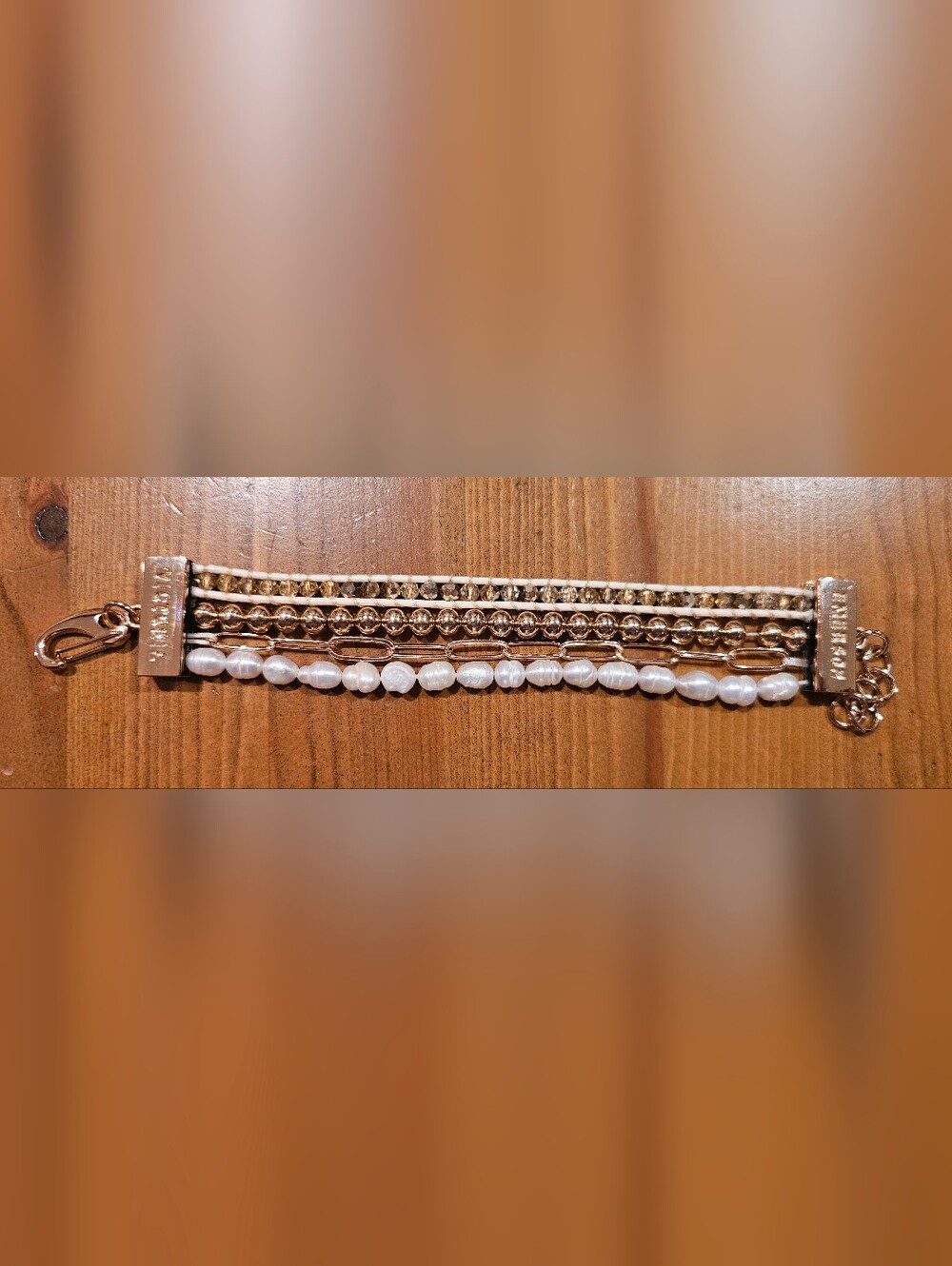Victoria Emerson Gold and White Multi-Strand Pearl Bracelet